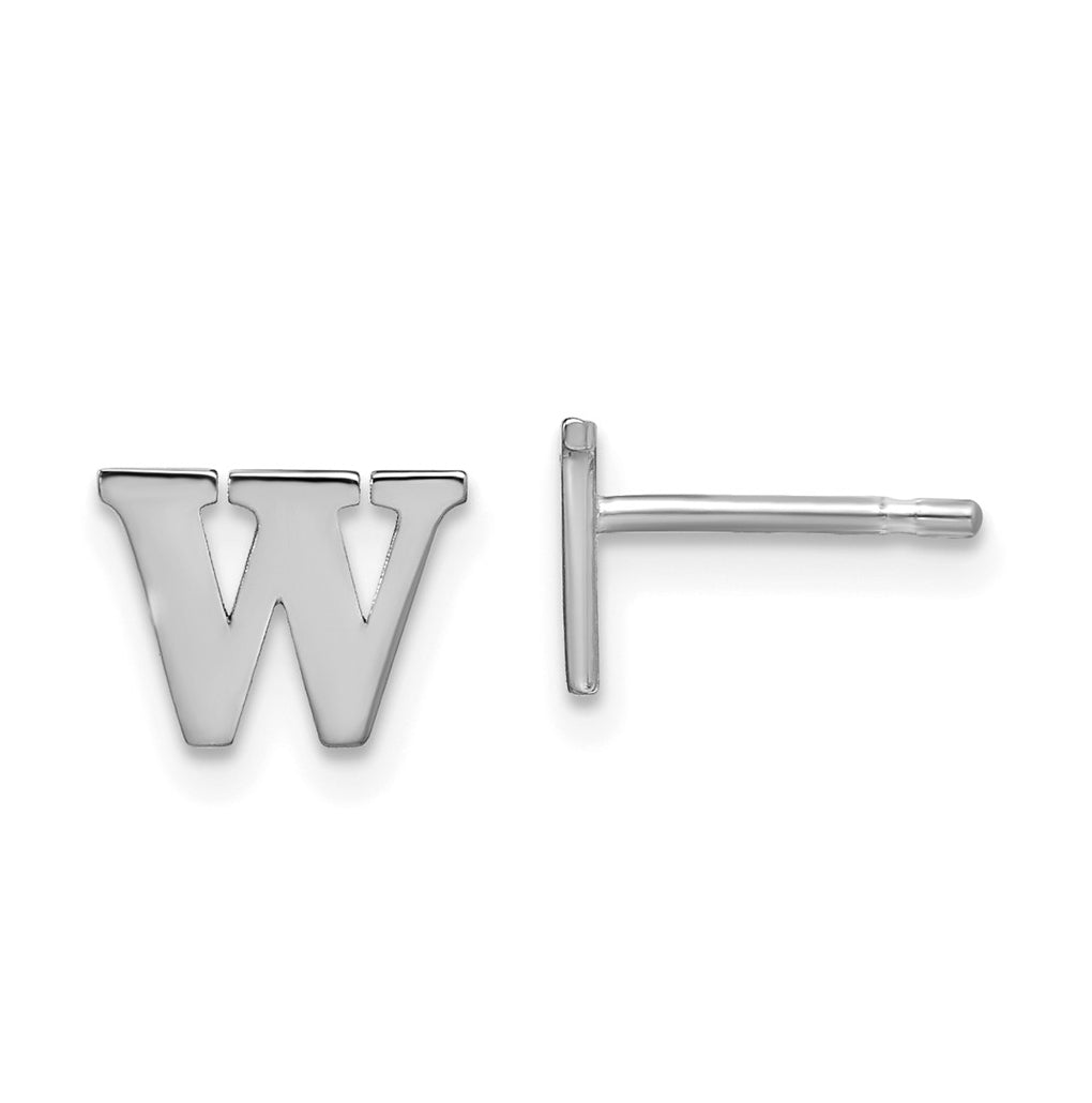 Sterling Silver Rhodium plated Letter W Initial Post Earrings