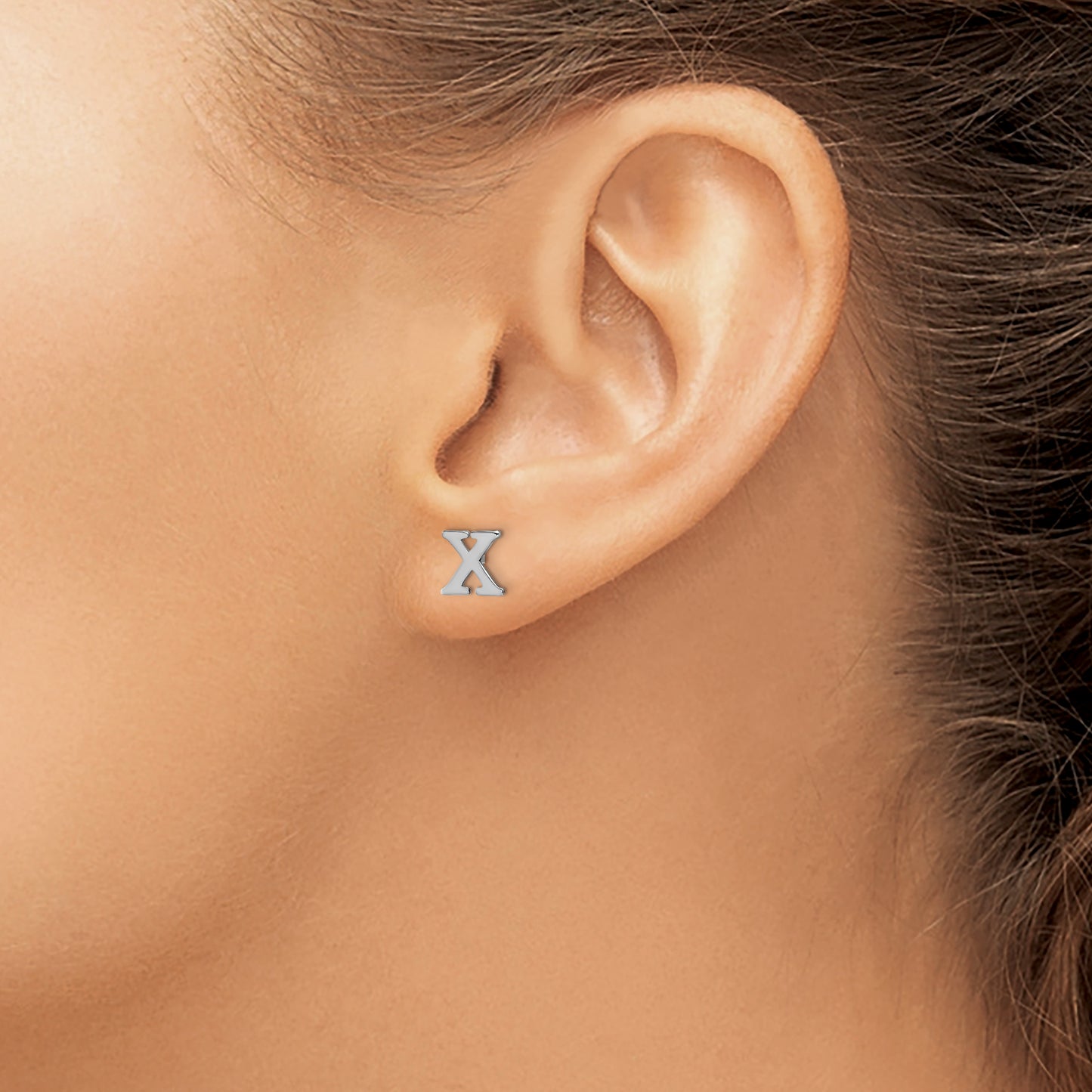 Sterling Silver Rhodium plated Letter X Initial Post Earrings