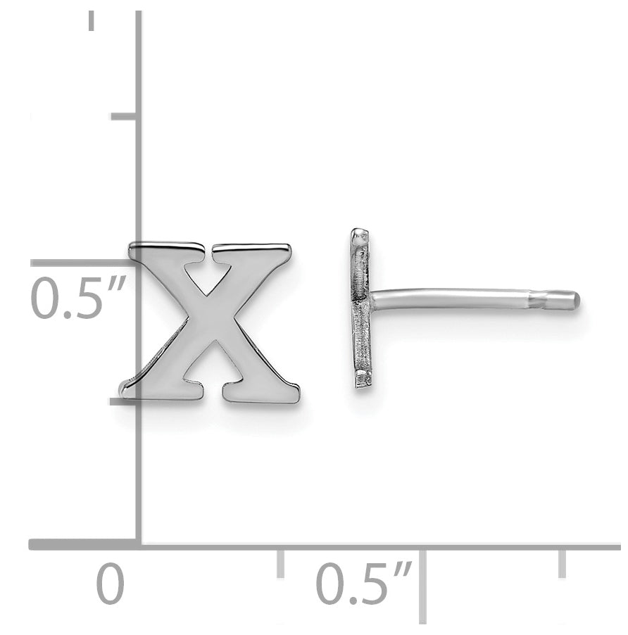 Sterling Silver Rhodium plated Letter X Initial Post Earrings