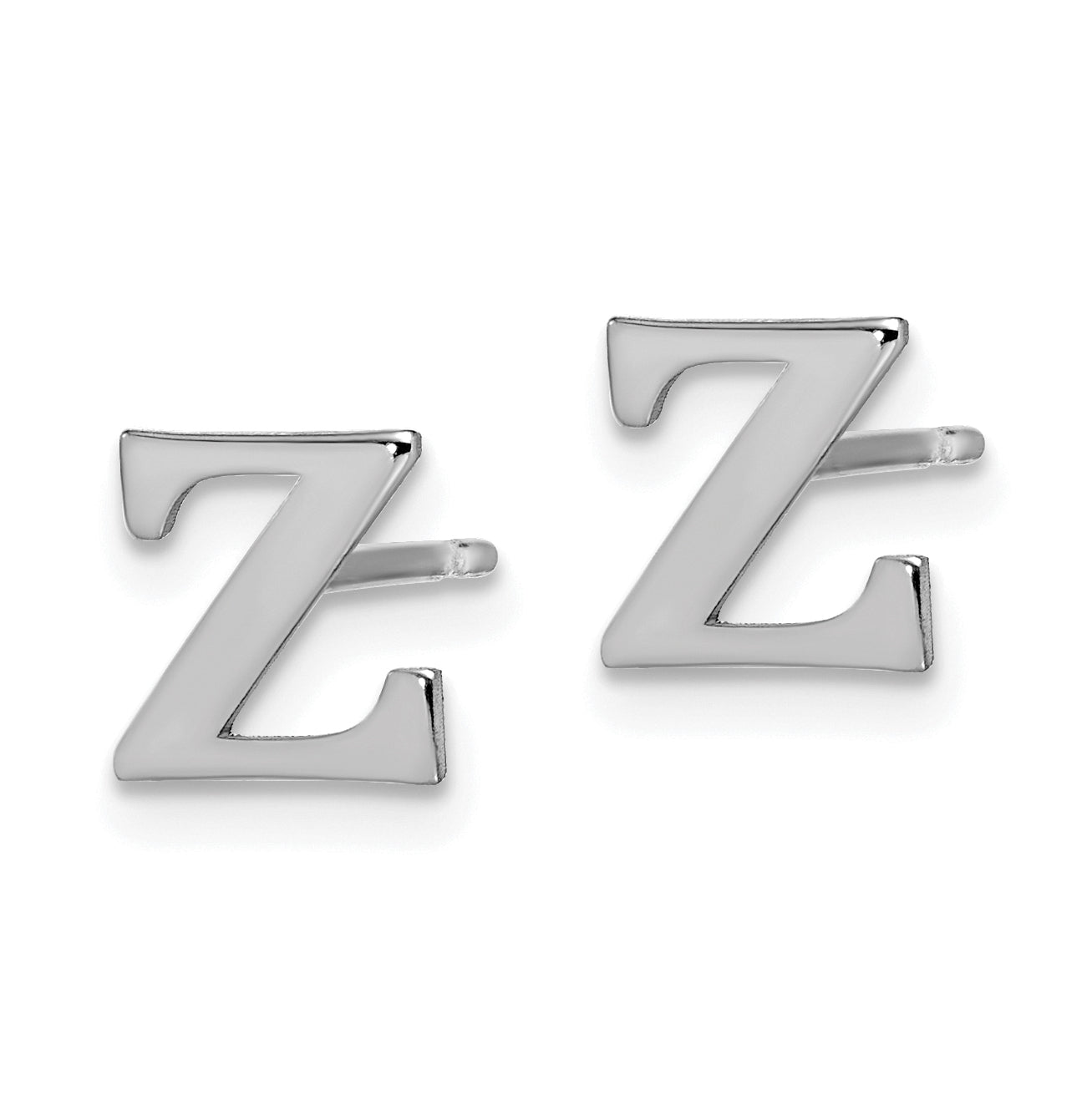 Sterling Silver Rhodium plated Letter Z Initial Post Earrings