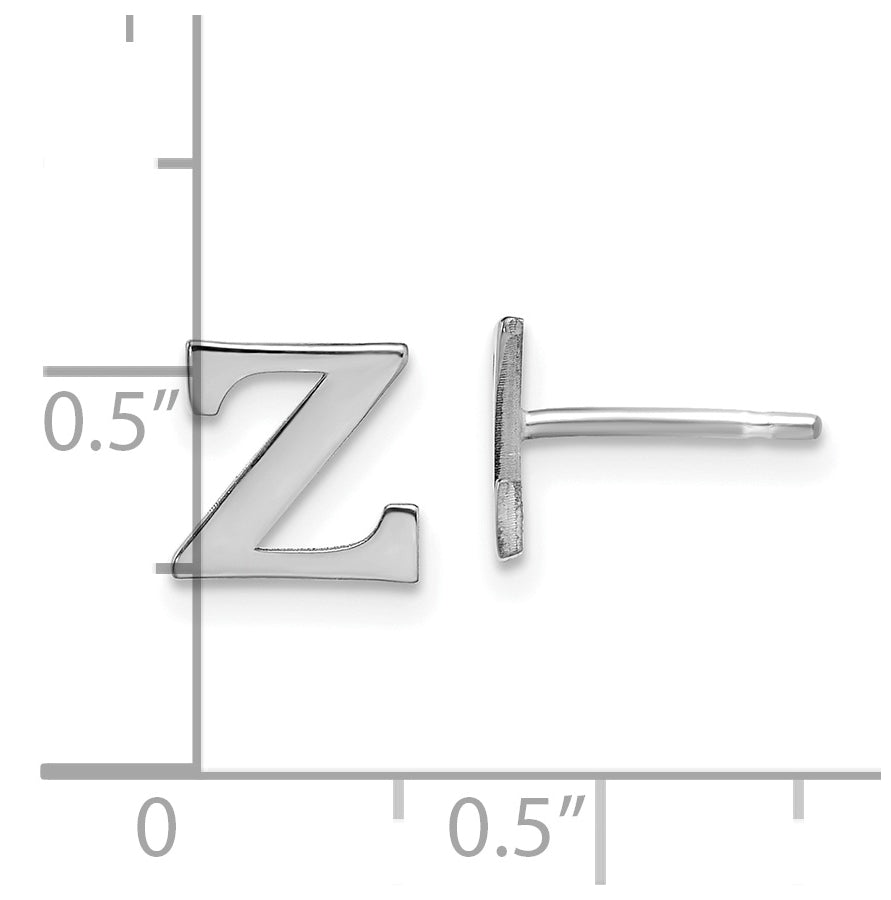 Sterling Silver Rhodium plated Letter Z Initial Post Earrings