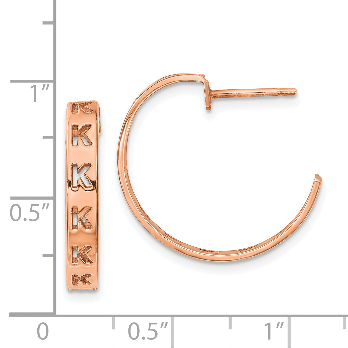 Sterling Silver Rose Gold plated Brushed Initial Post Hoop Earrings