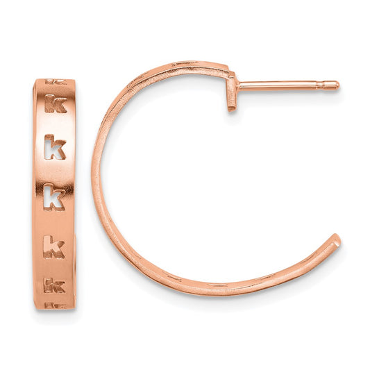 Sterling Silver Rose Gold plated Brushed Initial Post Hoop Earrings