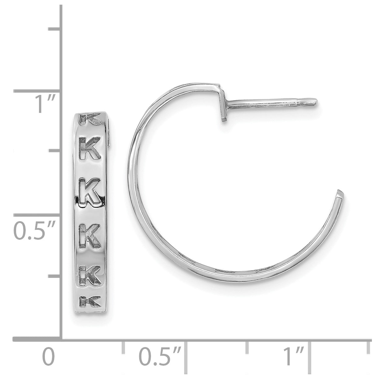 10K White Gold Brushed Initial Post Hoop Earrings