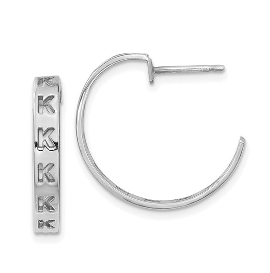 10K White Gold Brushed Initial Post Hoop Earrings