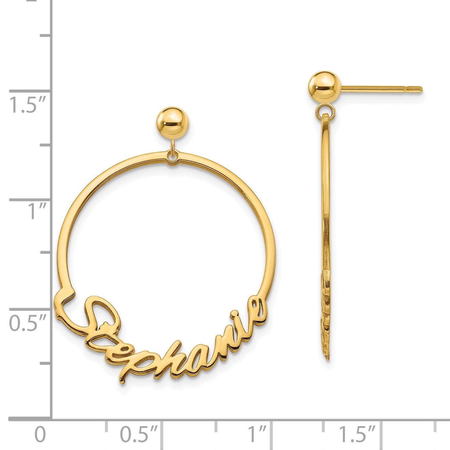 Sterling Silver Gold plated Circle Name Plate Dangle Earrings