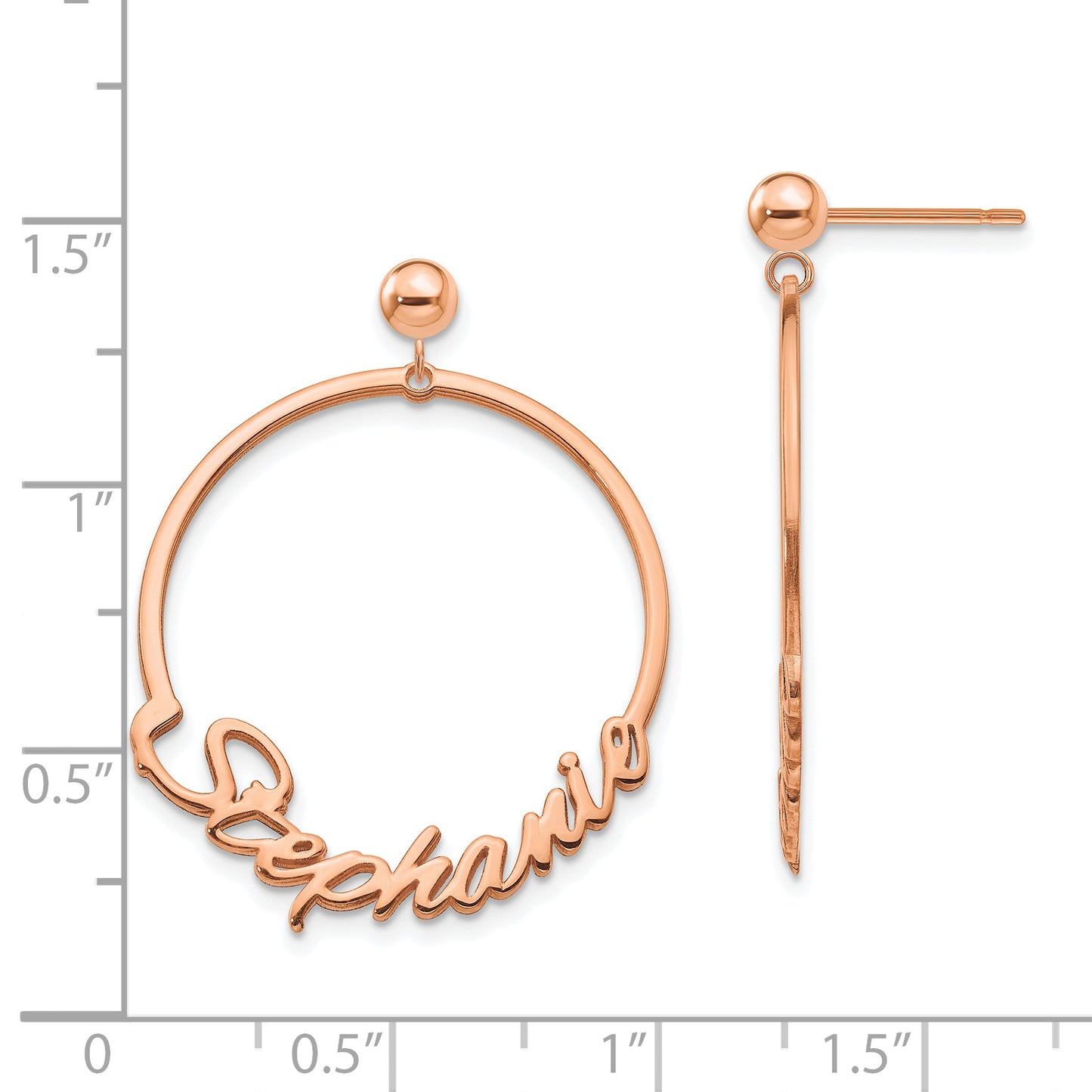 Sterling Silver Rose Gold plated Circle Name Plate Dangle Earrings