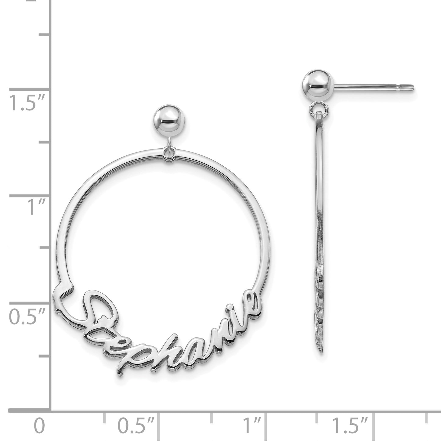 Sterling Silver Rhodium plated Circle Name Plate Dangle Earrings