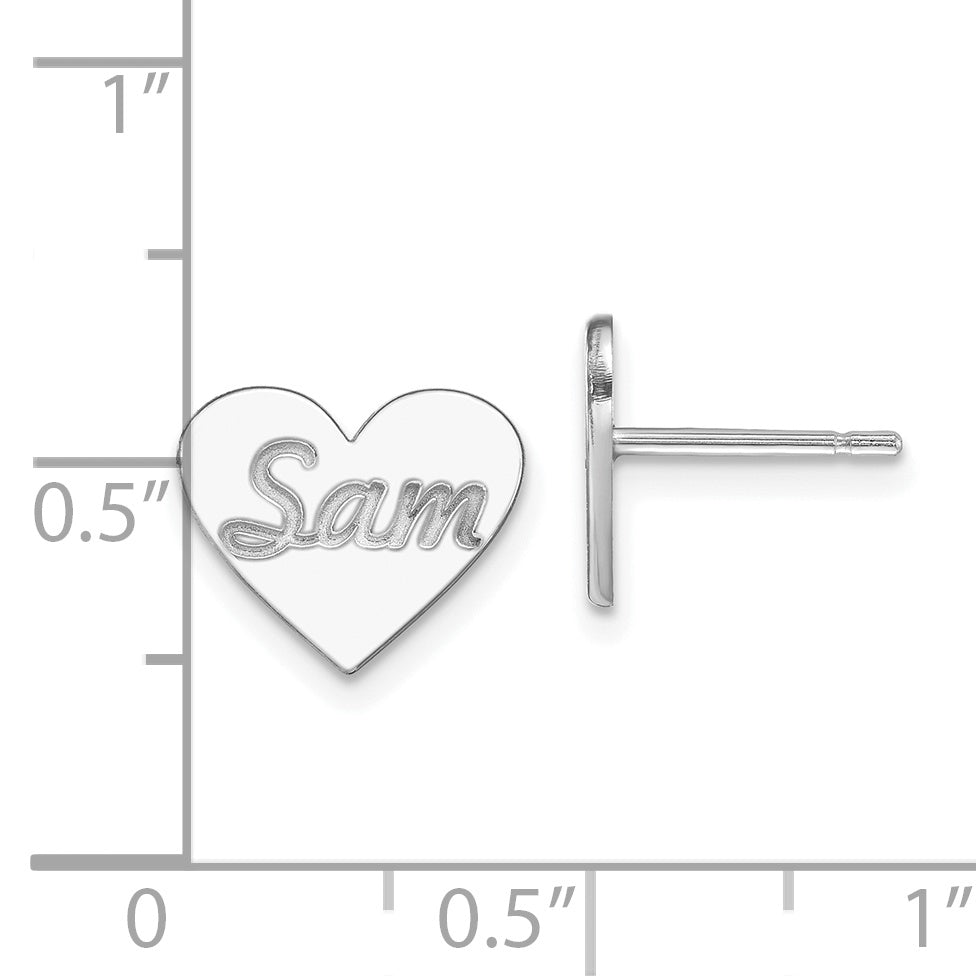 10K White Gold Small Personalized Heart Post Earrings