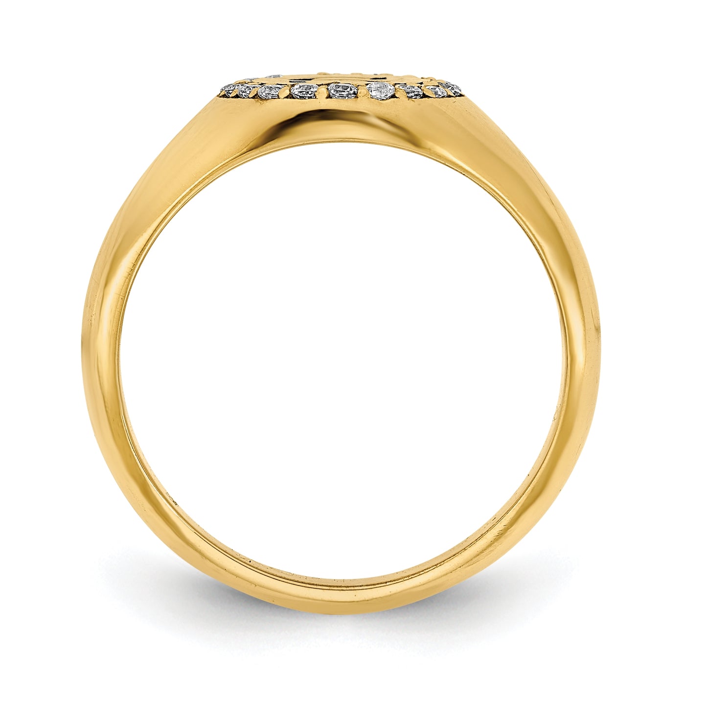 14K Yellow Gold Initial Oval with Diamond Classic Signet Ring, Size 7