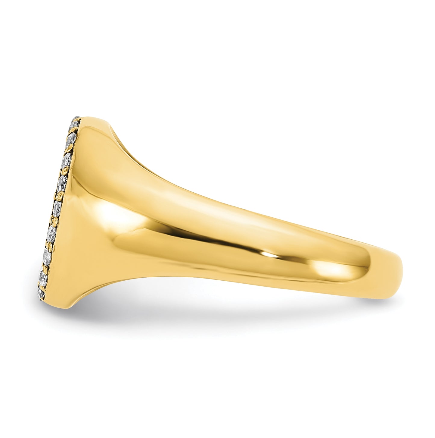 14K Yellow Gold Initial Oval with Diamond Classic Signet Ring, Size 7