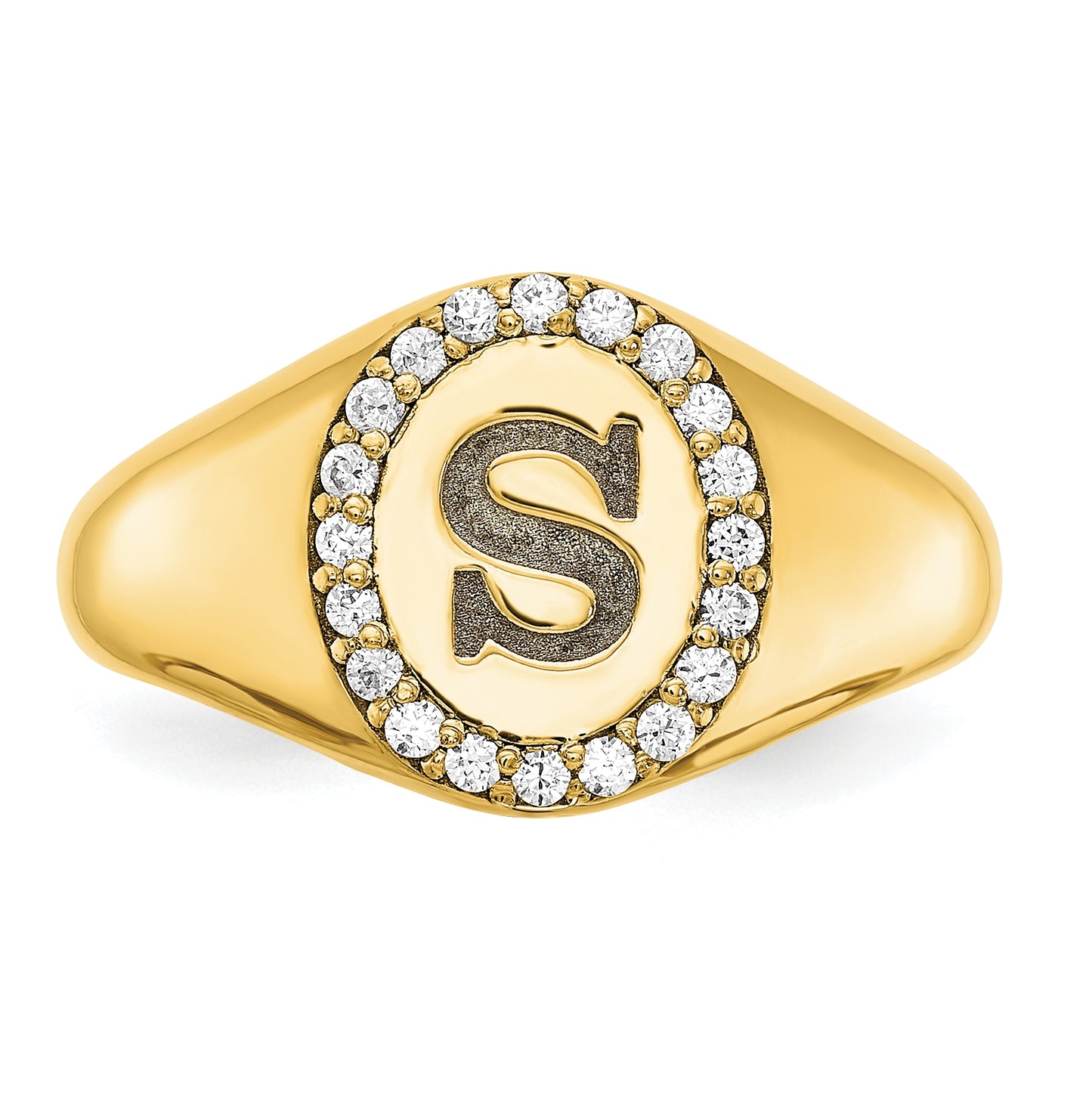 14K Yellow Gold Initial Oval with Diamond Classic Signet Ring, Size 7