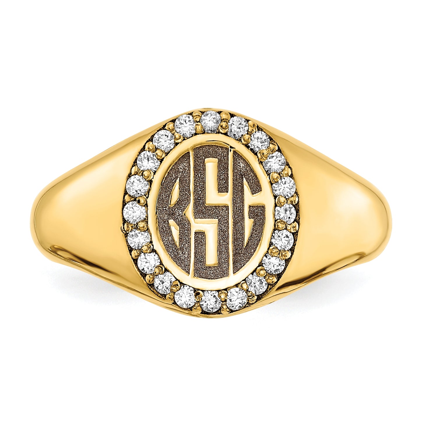 14K Yellow Gold Large Diamond Oval Classic Monogram Signet Ring