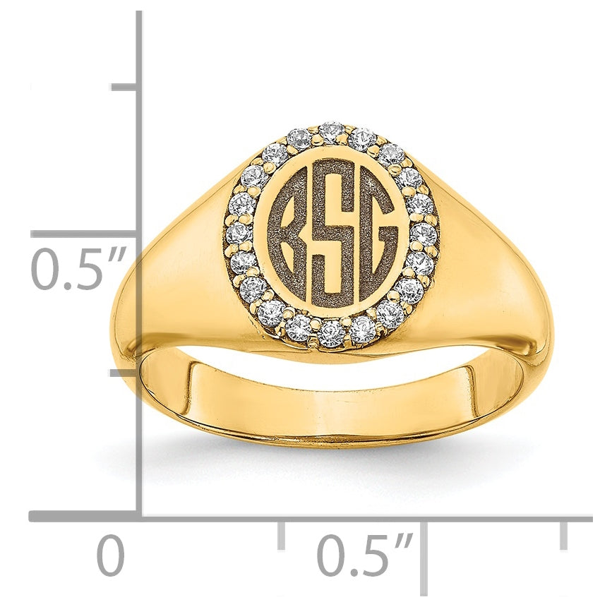 14K Yellow Gold Large Diamond Oval Classic Monogram Signet Ring