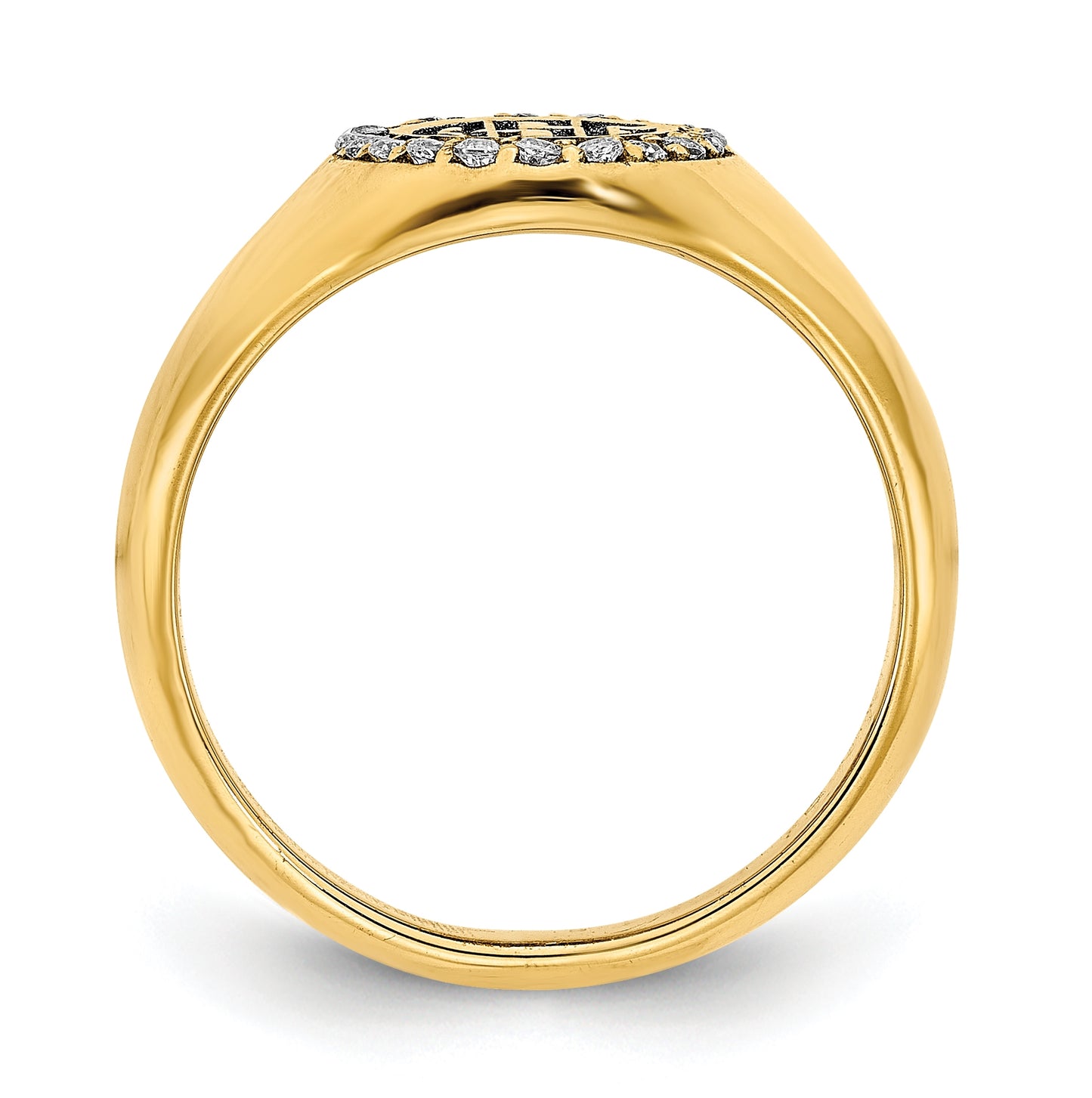 14K White Gold Large Diamond Oval Classic Monogram Signet Ring