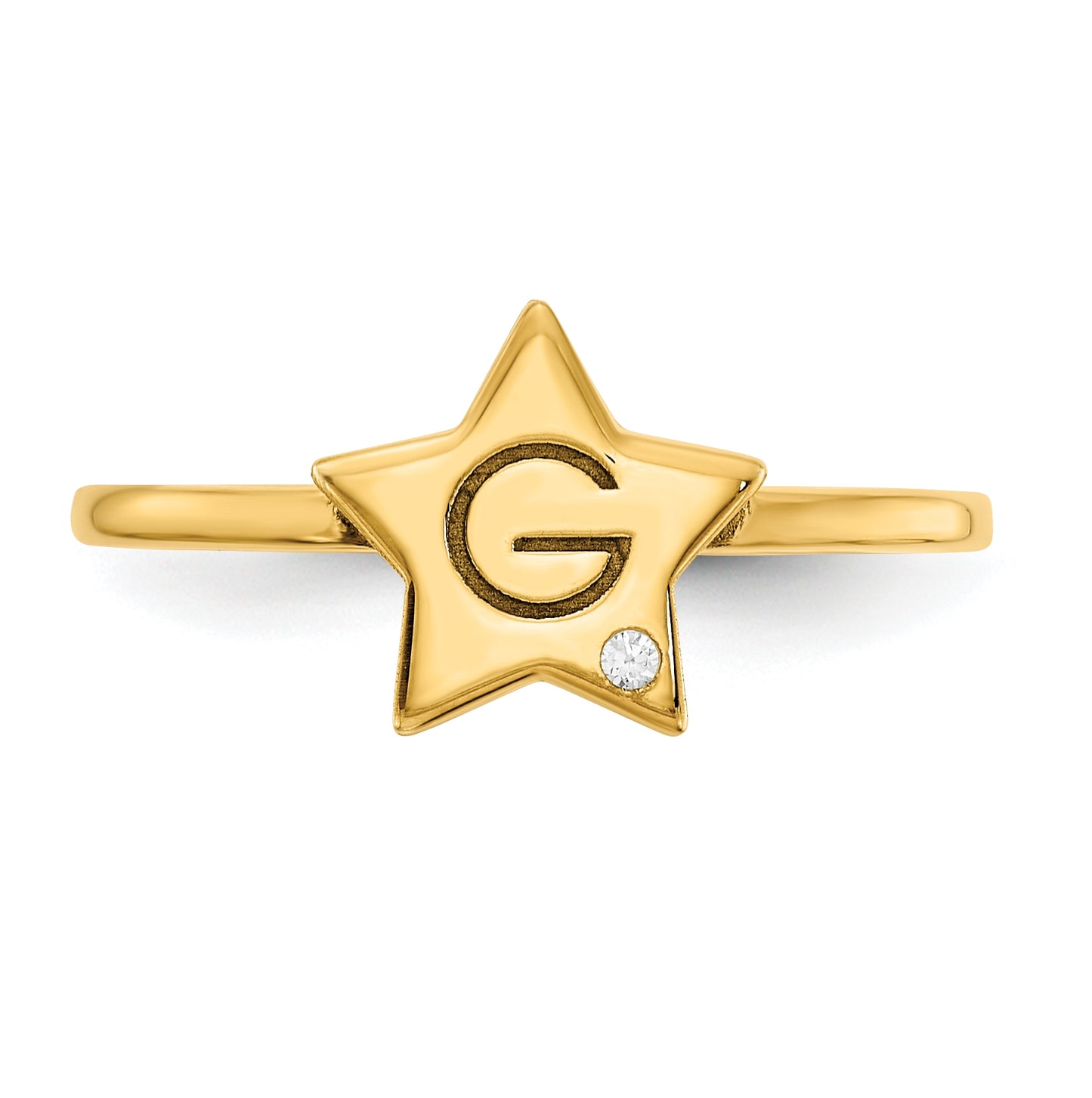 14K Yellow Gold Initial Star with Diamond Signet Ring, Size 7