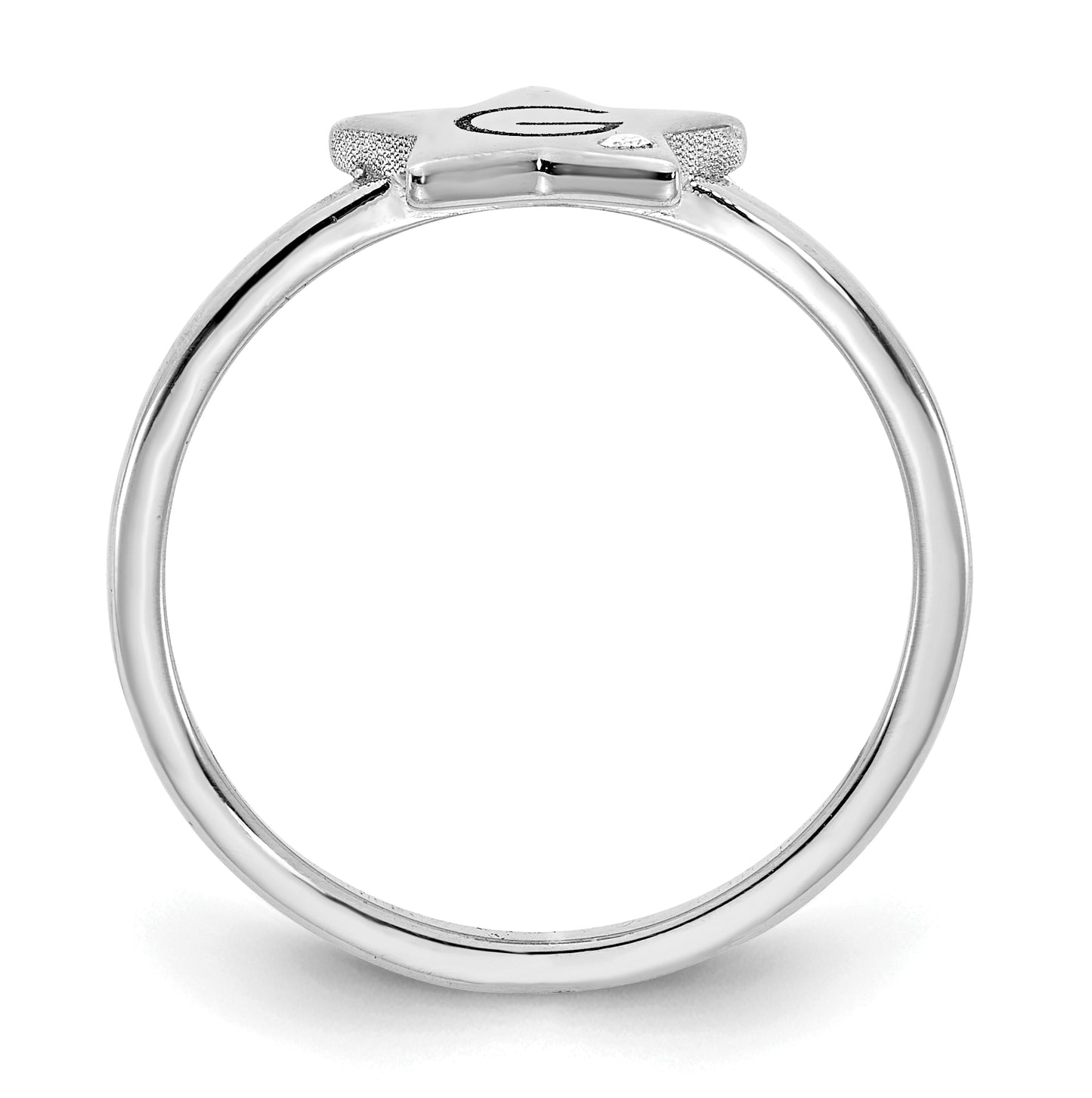 Sterling Silver Rhodium plated Initial Star with Diamond Signet Ring, Size 7