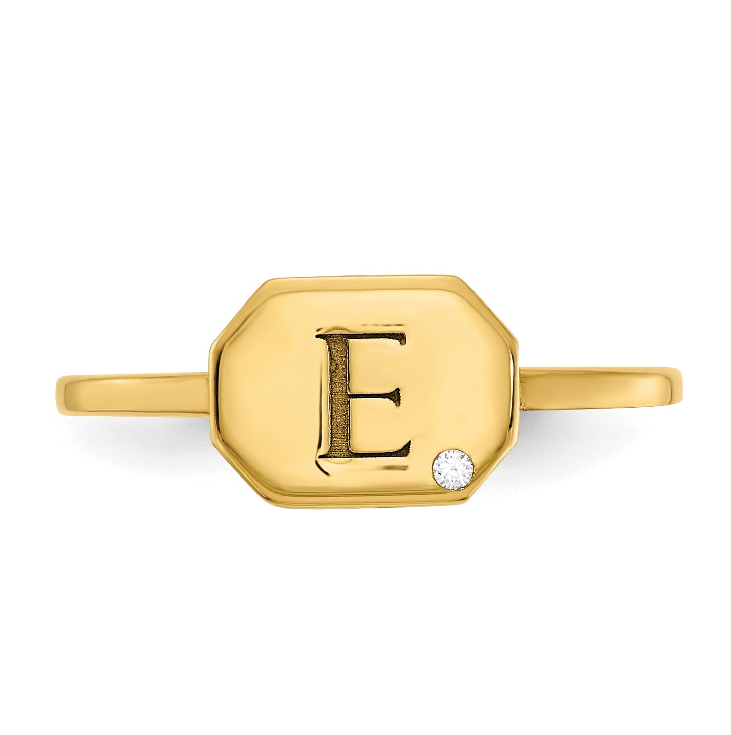 14K Yellow Gold Initial Octagon with Diamond Signet Ring, Size 7
