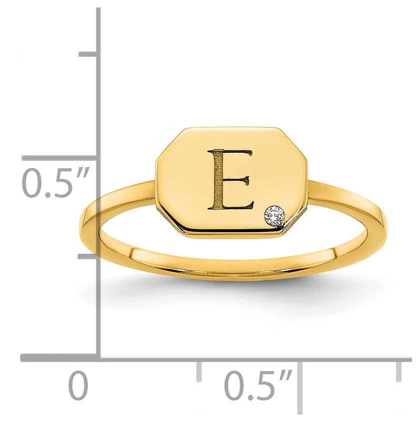 Sterling Silver Gold Plated Initial Octagon with Diamond Signet Ring, Size 6
