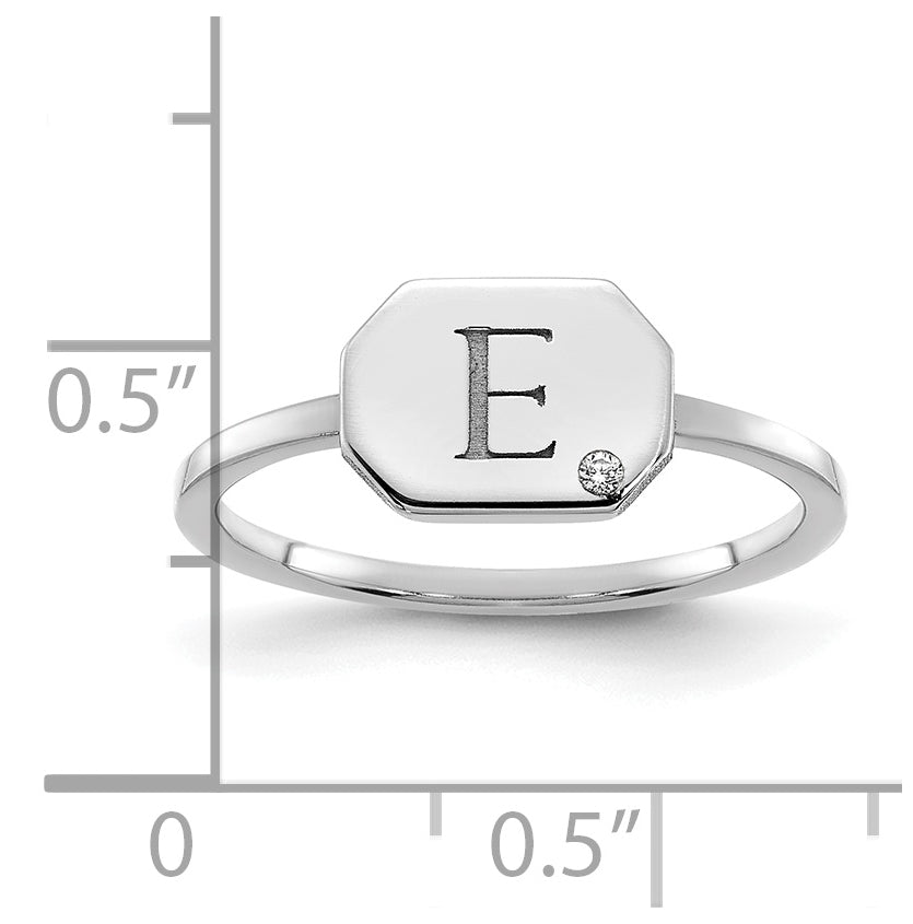 Sterling Silver Rhodium plated Initial Octagon with Diamond Signet Ring, Size 7
