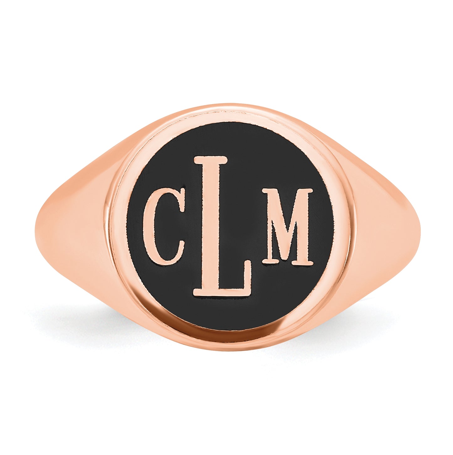 Sterling Silver Rose Gold plated Polished with Enameled Background Monogram Signet Ring