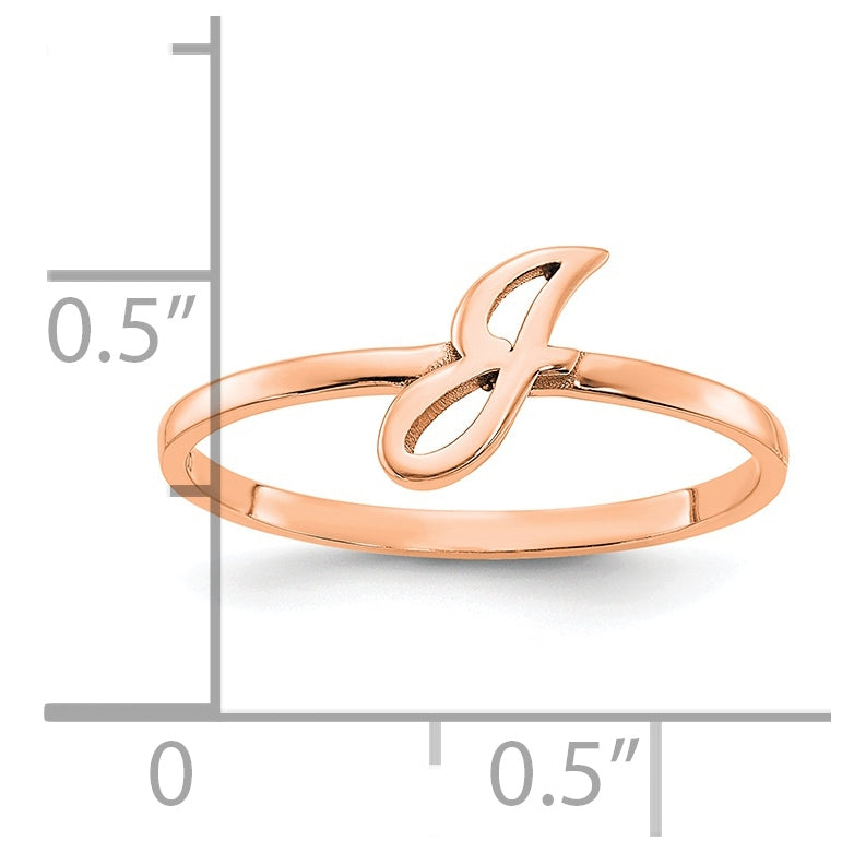 14K Rose Gold Initial Script or Block Font Ring, Size 6