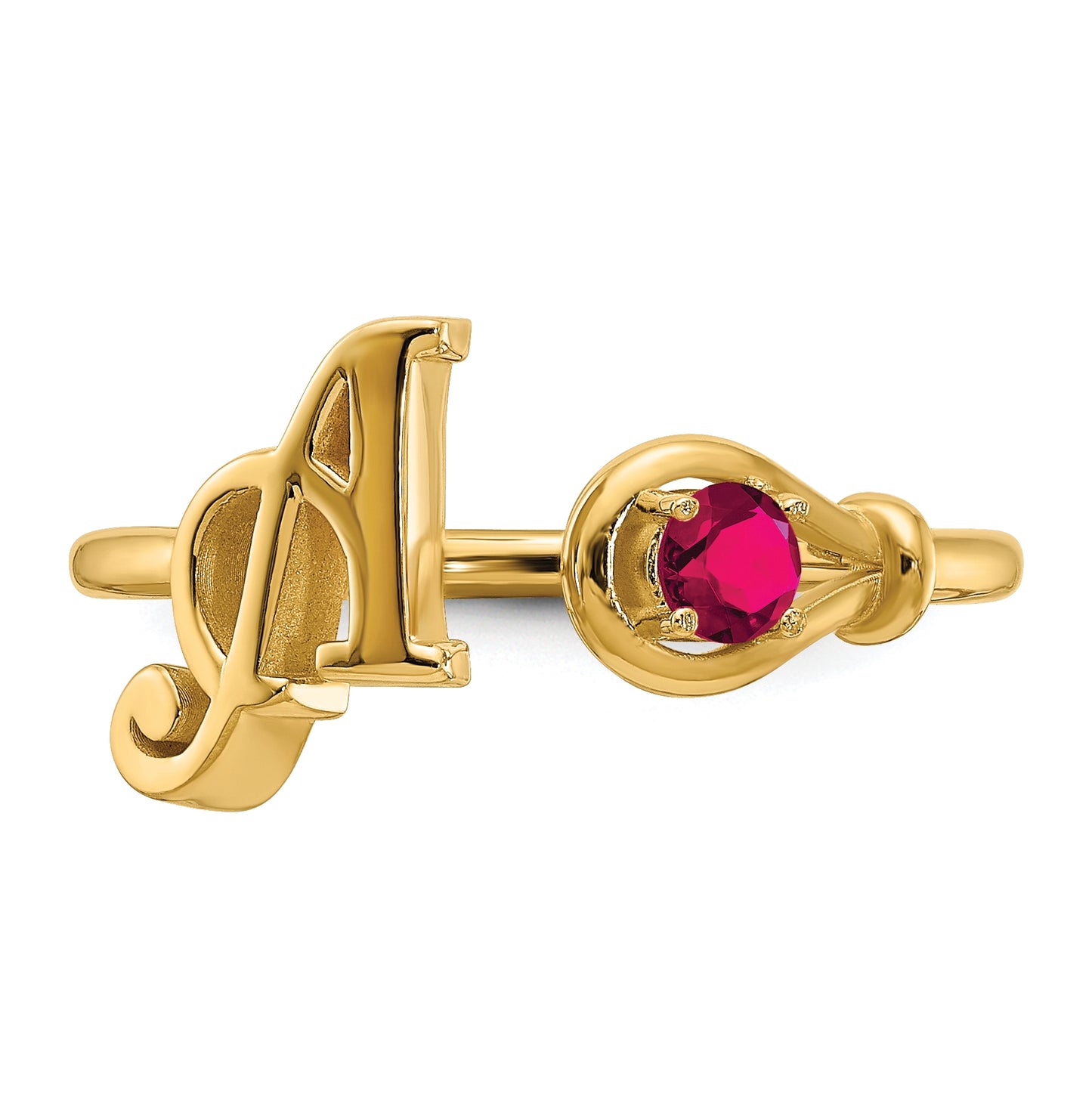 14K Yellow Gold Letter A with Birthstone Ring, Size 7