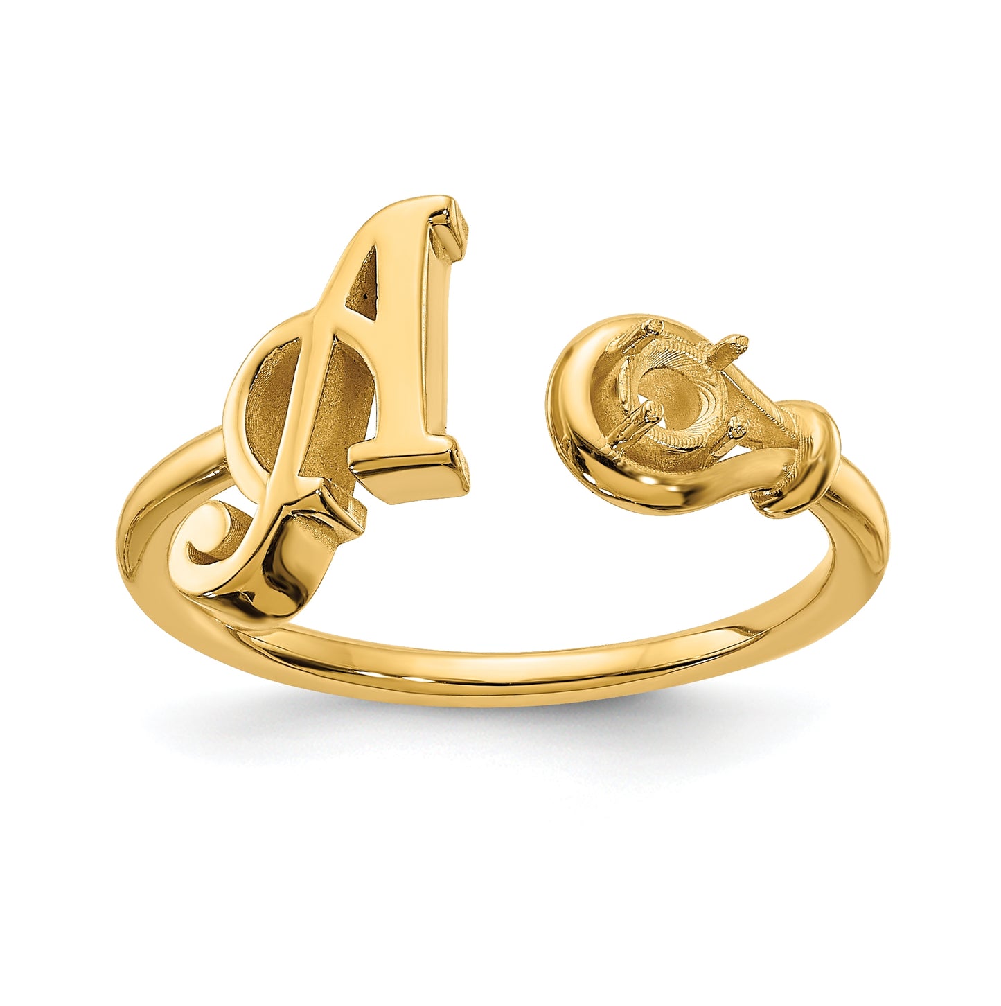 14K Yellow Gold Letter A with Birthstone Ring, Size 7