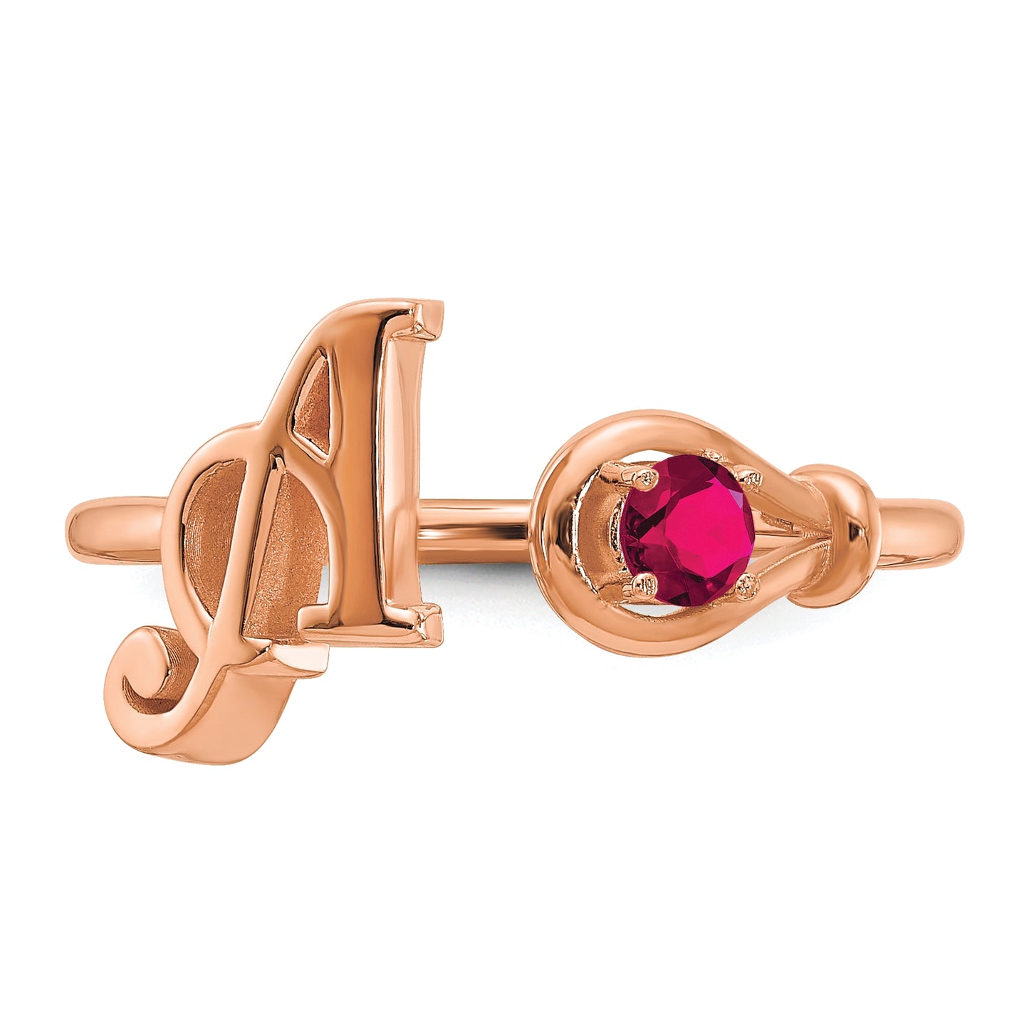 10K Rose Gold Letter A with Birthstone Ring