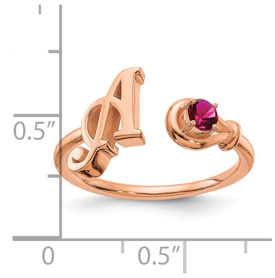10K Rose Gold Letter A with Birthstone Ring