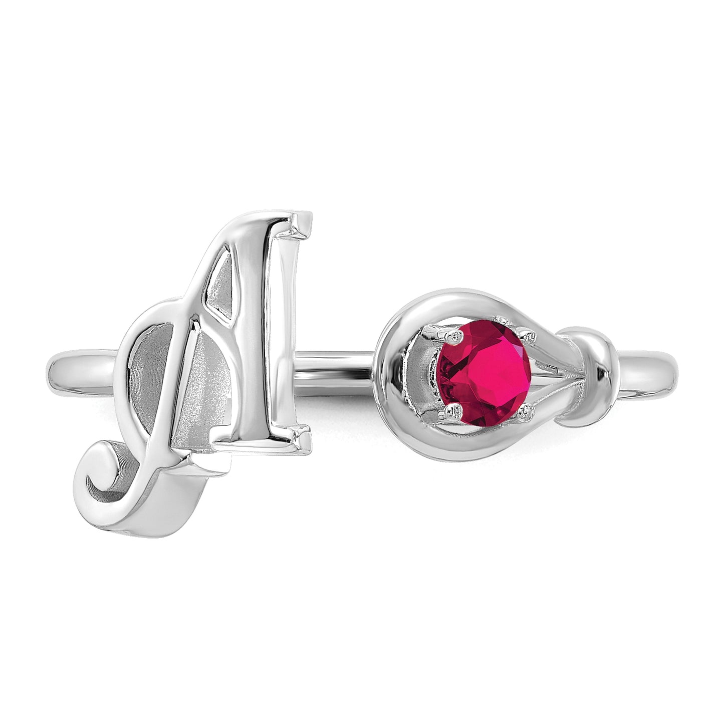 10K White Gold Letter A with Birthstone Ring