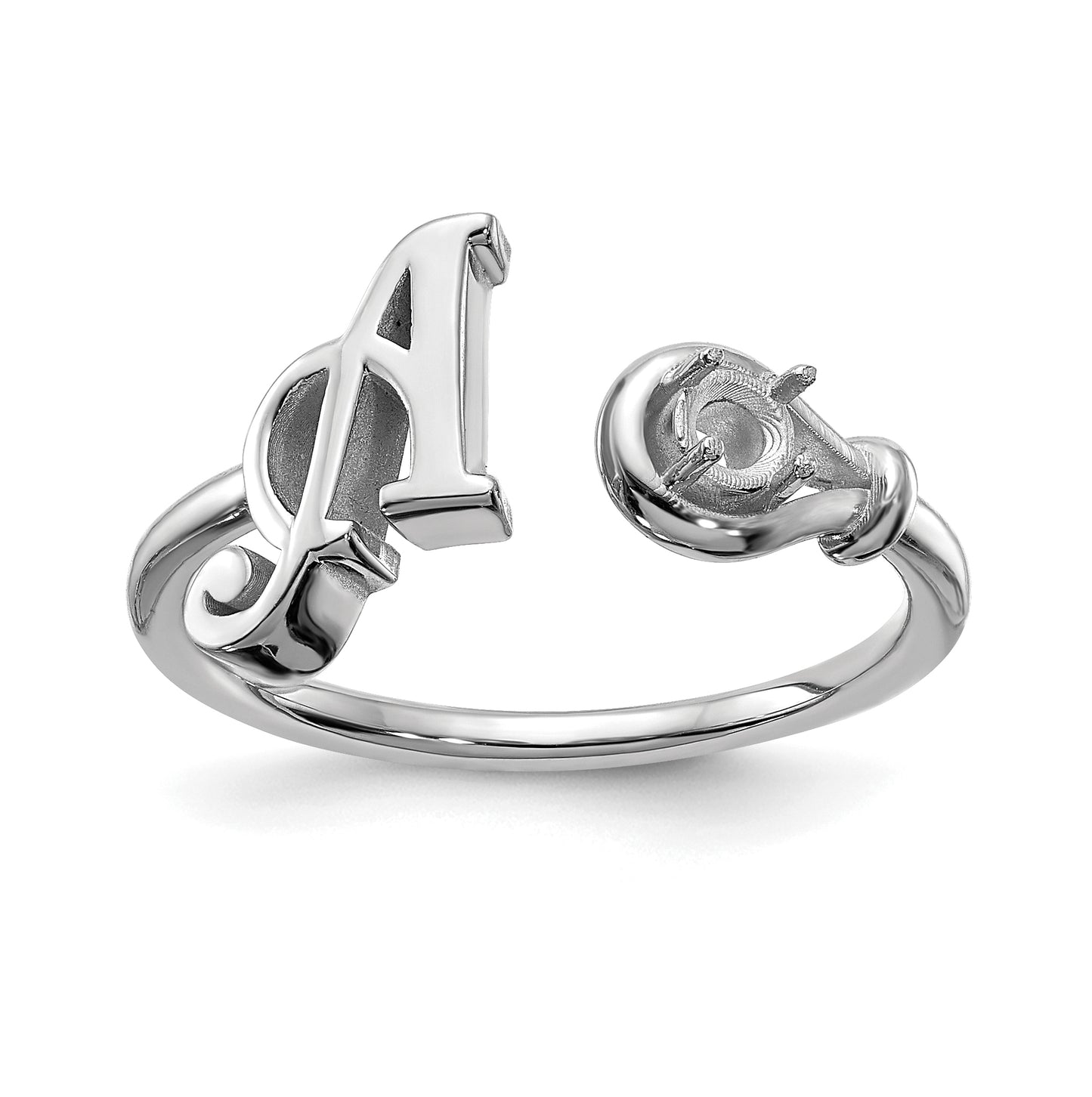 10K White Gold Letter A with Birthstone Ring