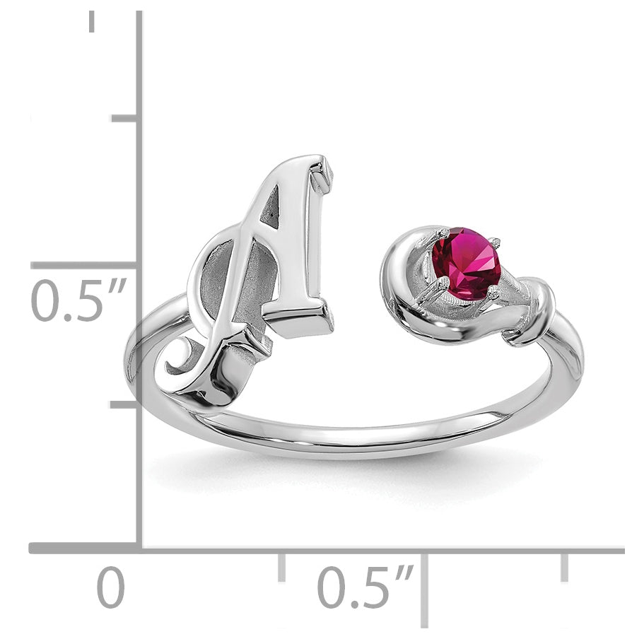 10K White Gold Letter A with Birthstone Ring