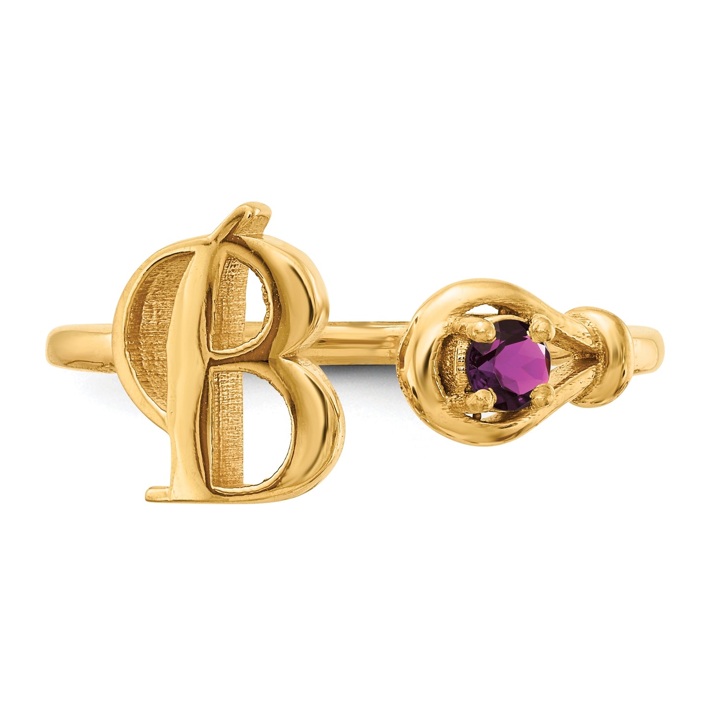 14K Yellow Gold Letter B with Birthstone Ring, Size 7