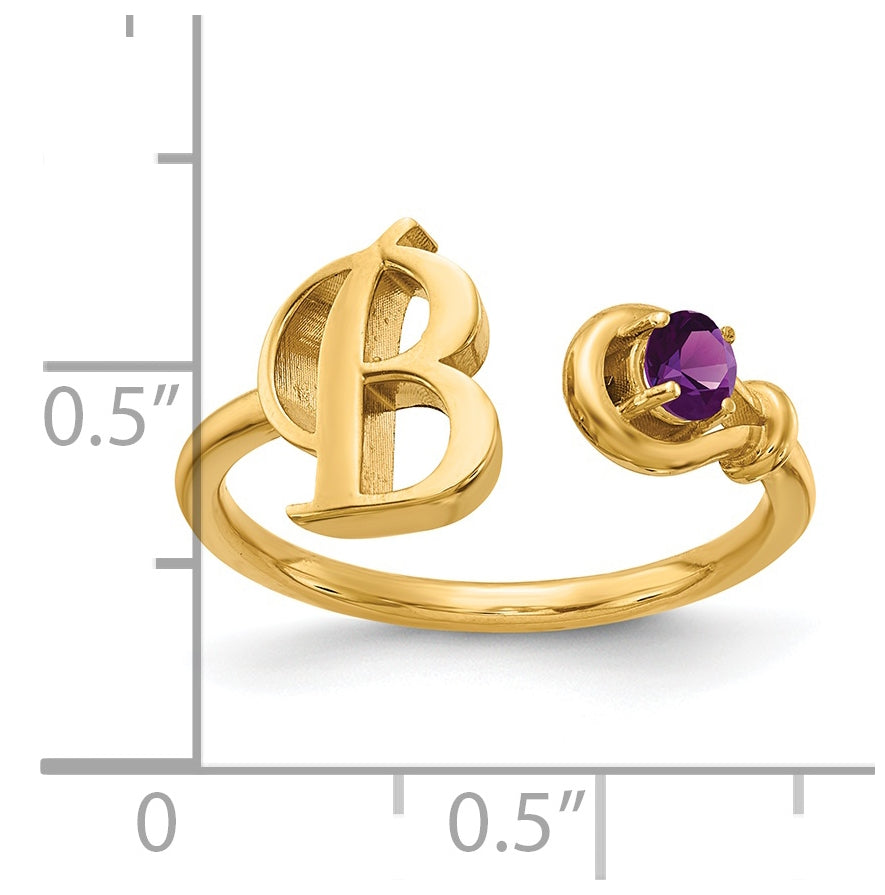 14K Yellow Gold Letter B with Birthstone Ring, Size 7