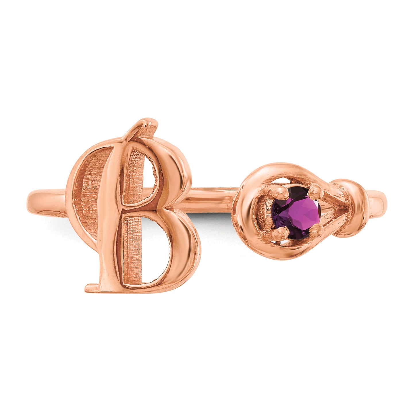 Sterling Silver Rose Gold plated Letter B with Birthstone Ring, Size 8