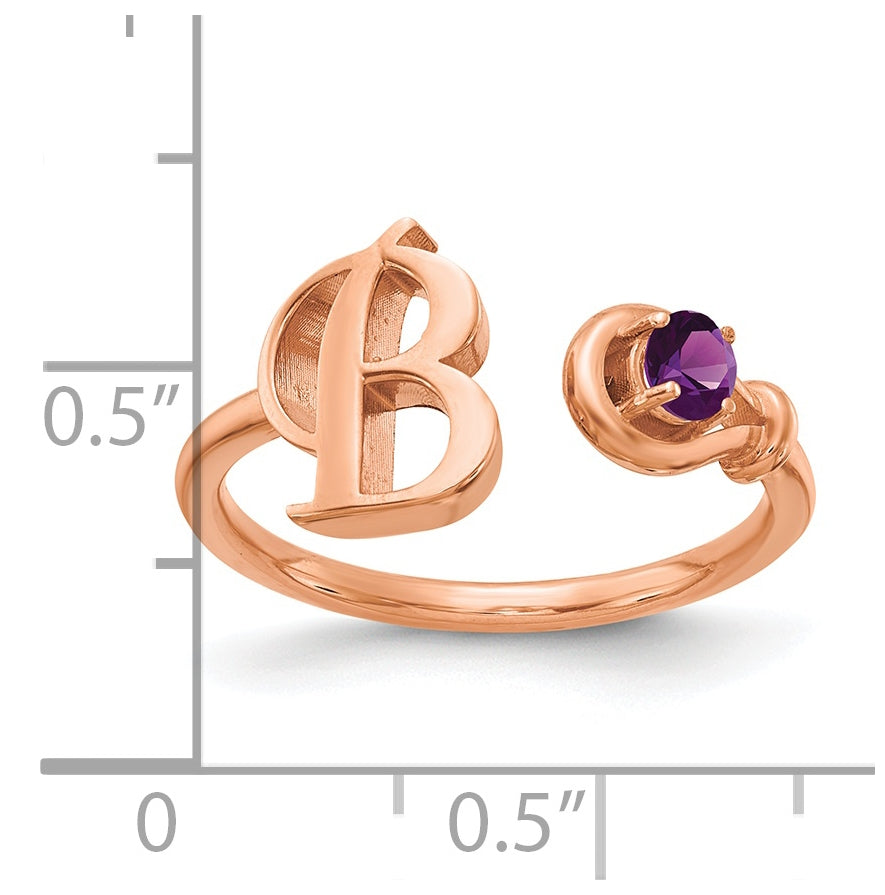 14K Rose Gold Letter B with Birthstone Ring, Size 8