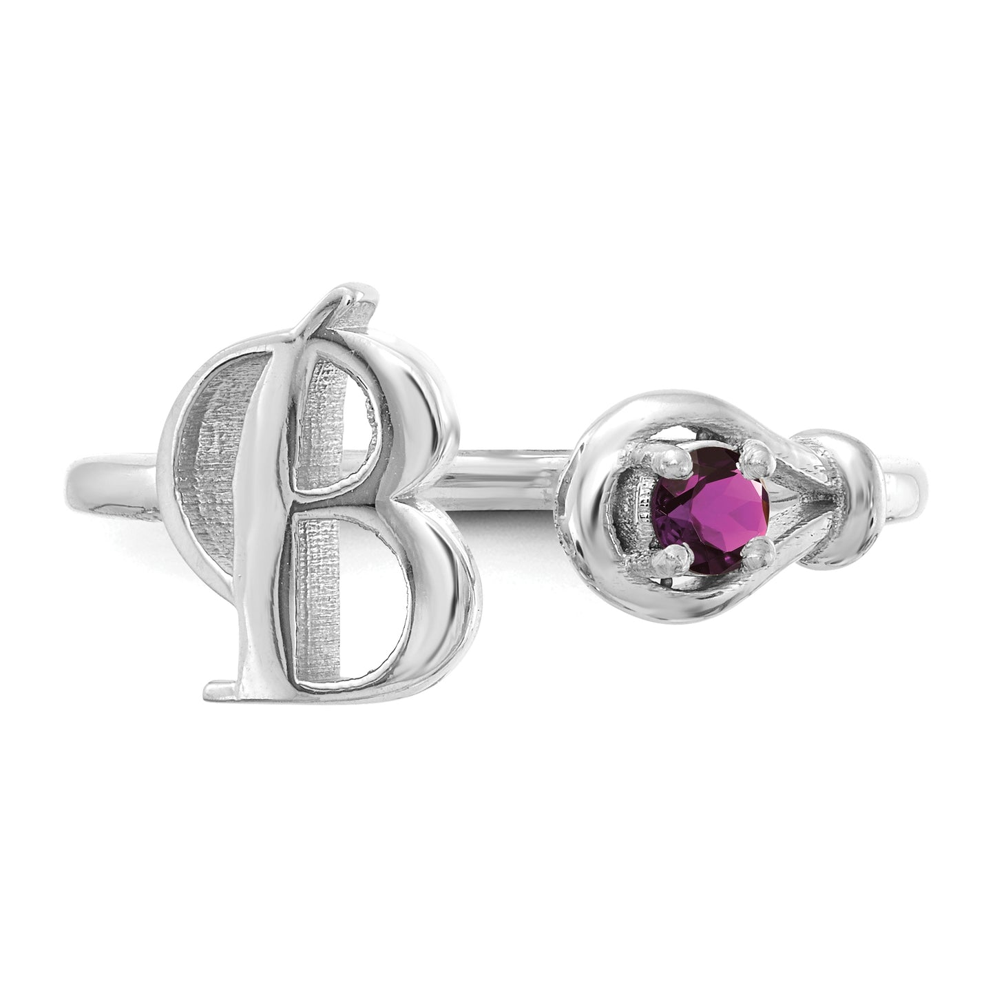 Sterling Silver Rhodium plated Letter B with Birthstone Ring, Size 7