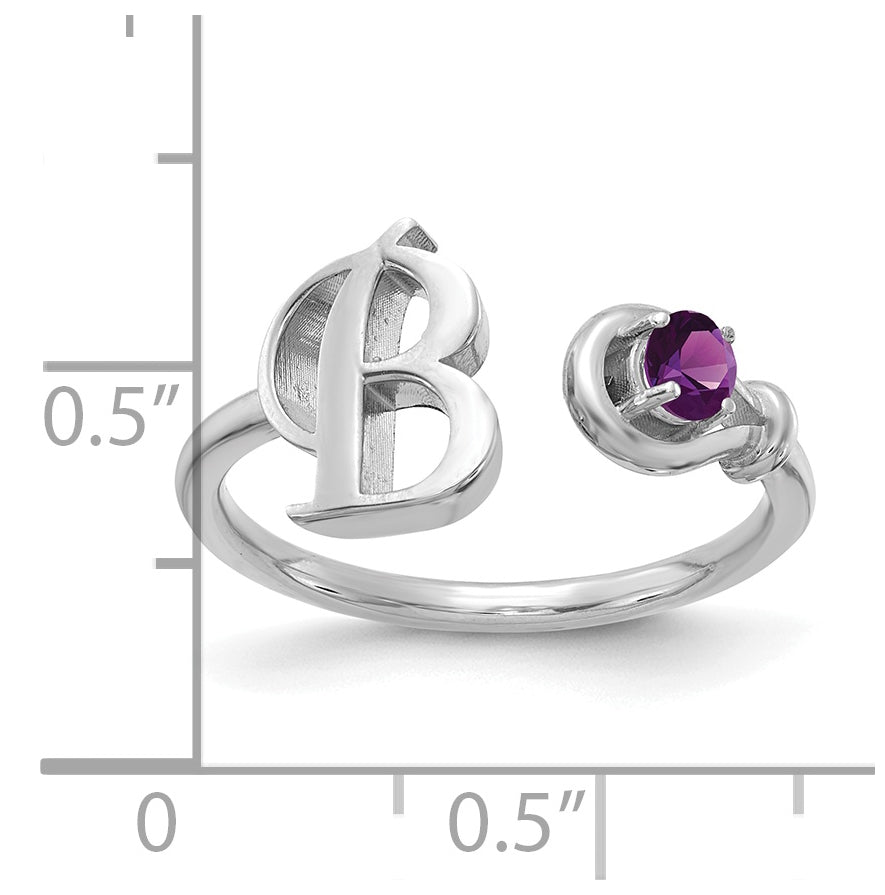 Sterling Silver Rhodium plated Letter B with Birthstone Ring, Size 7