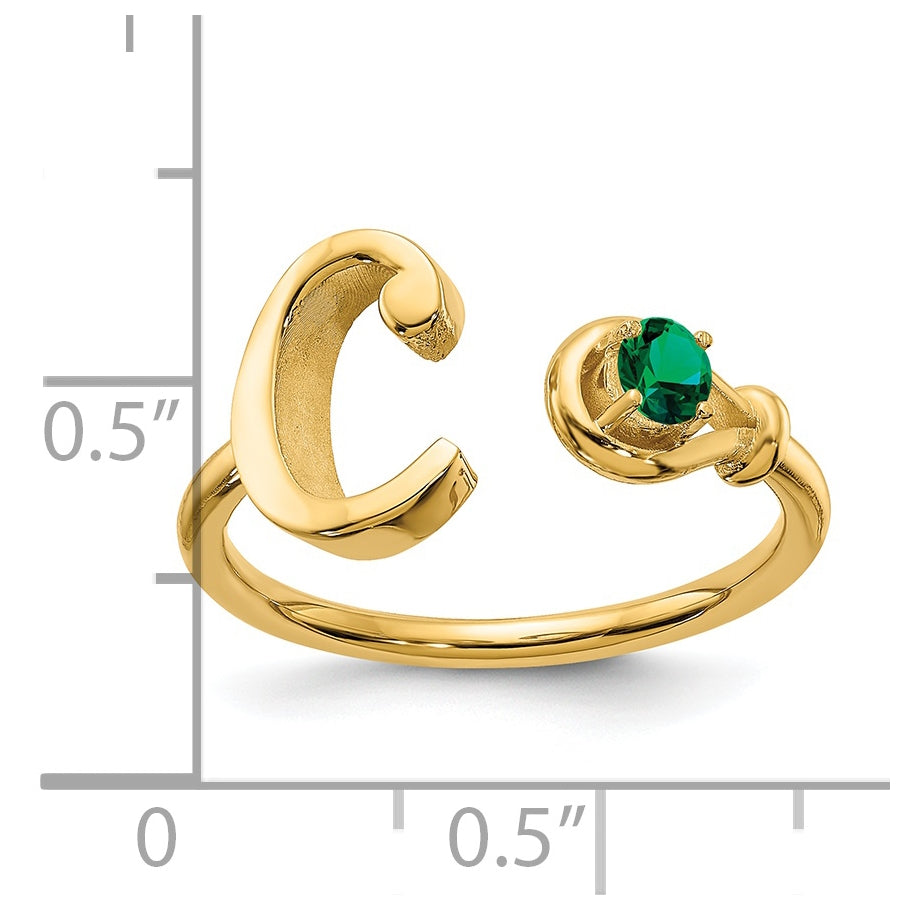 14K Yellow Gold Letter C with Birthstone Ring, Size 7
