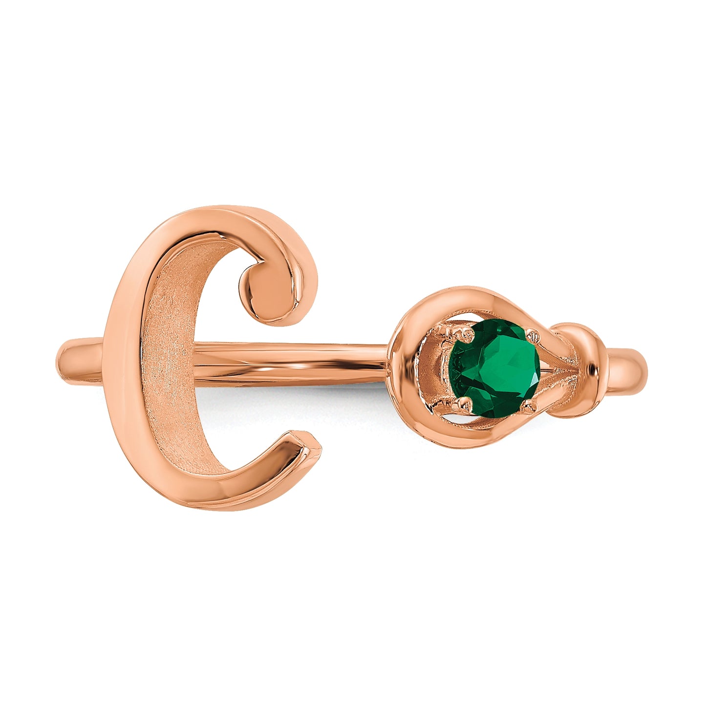 10K Rose Gold Letter C with Birthstone Ring