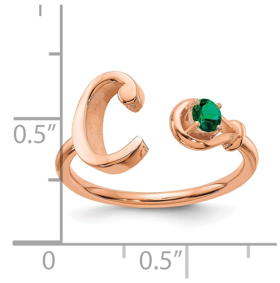 10K Rose Gold Letter C with Birthstone Ring