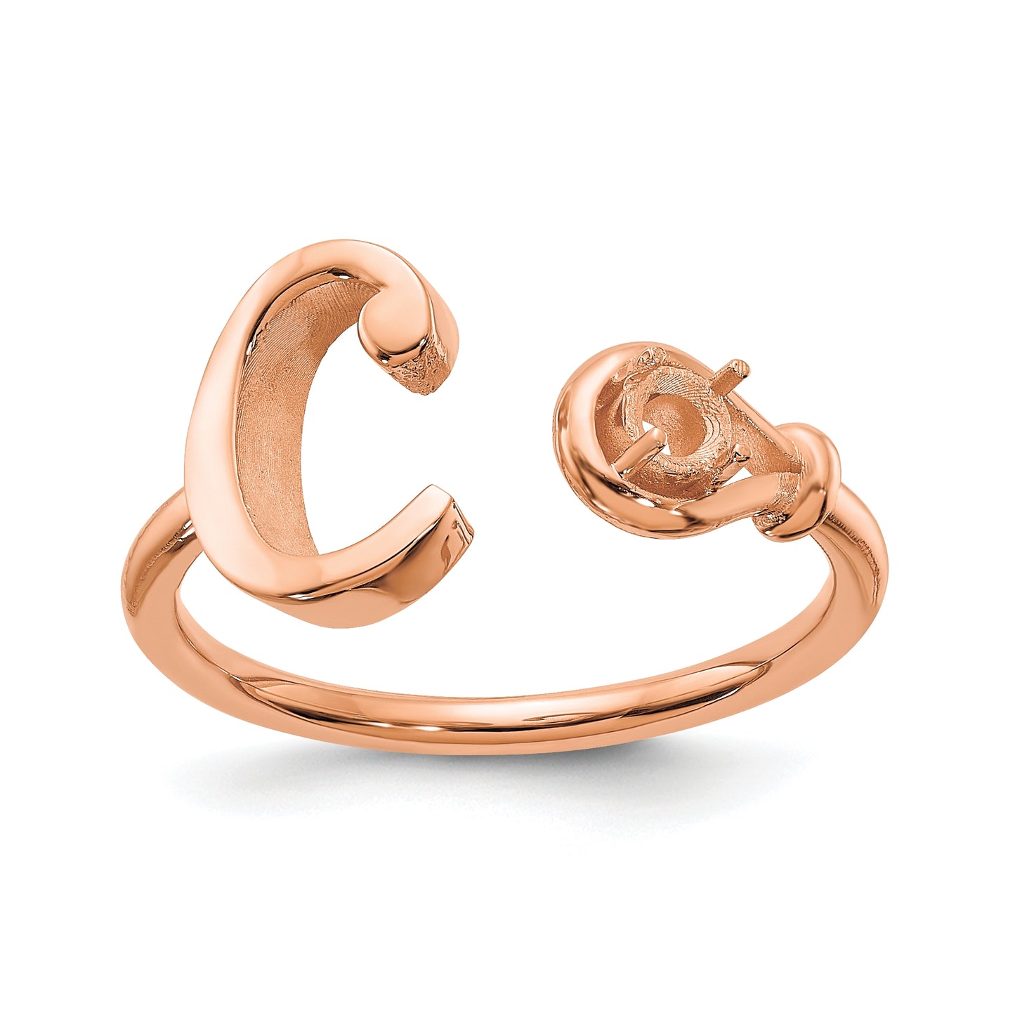 10K Rose Gold Letter C with Birthstone Ring