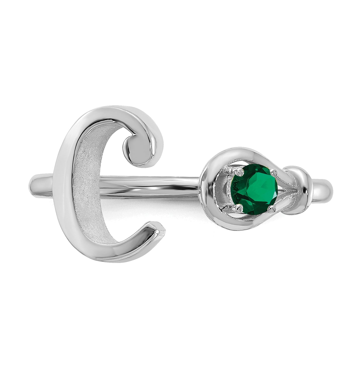 10K White Gold Letter C with Birthstone Ring