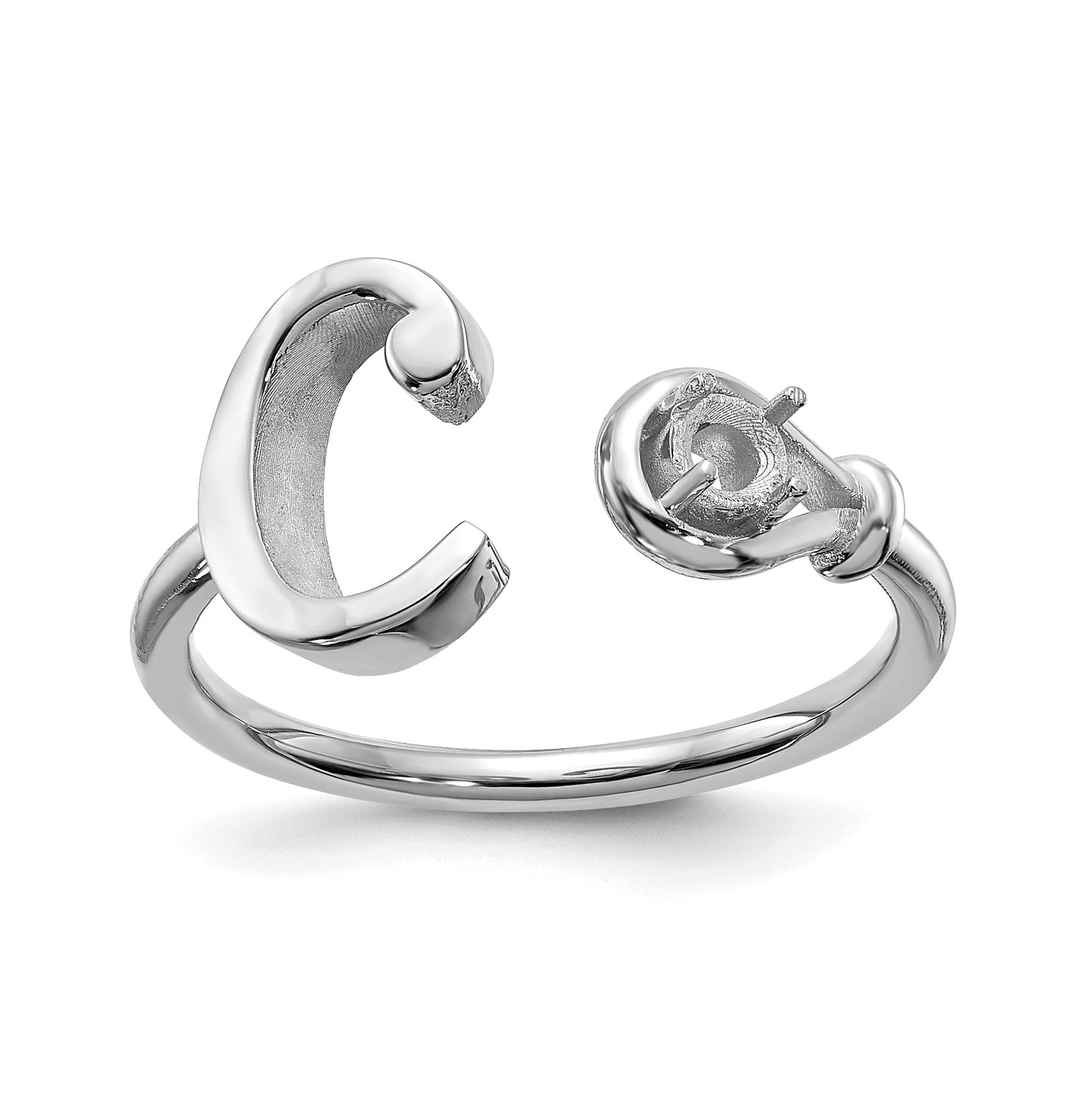 10K White Gold Letter C with Birthstone Ring