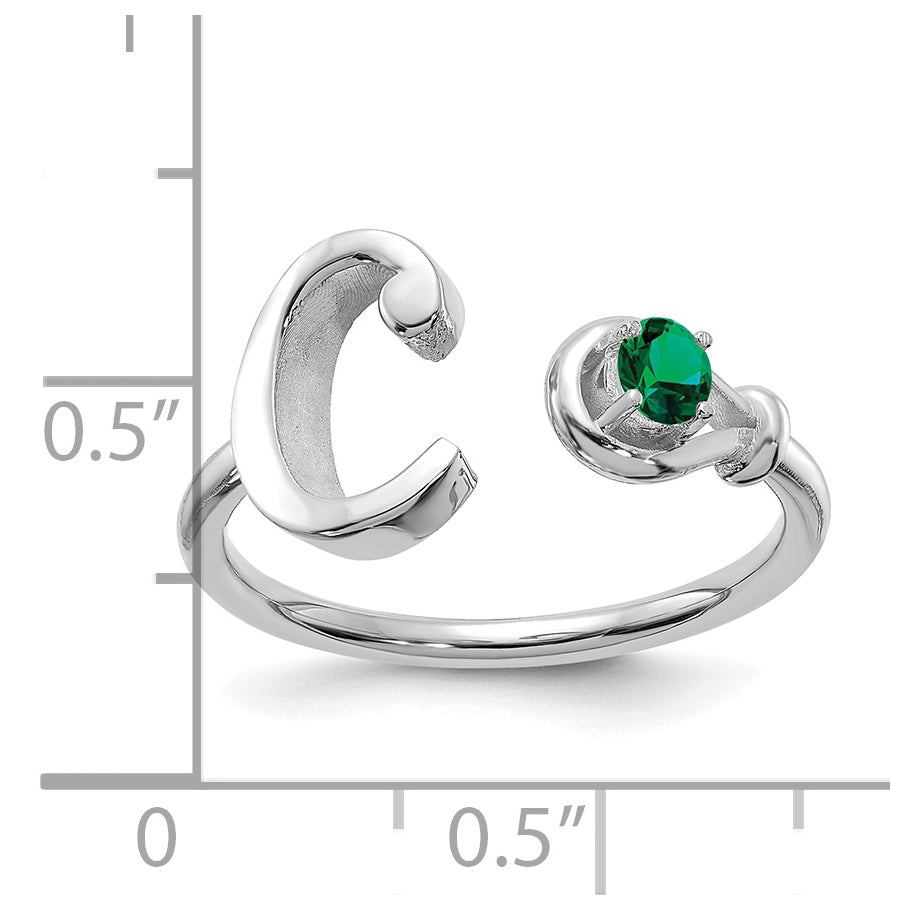 10K White Gold Letter C with Birthstone Ring