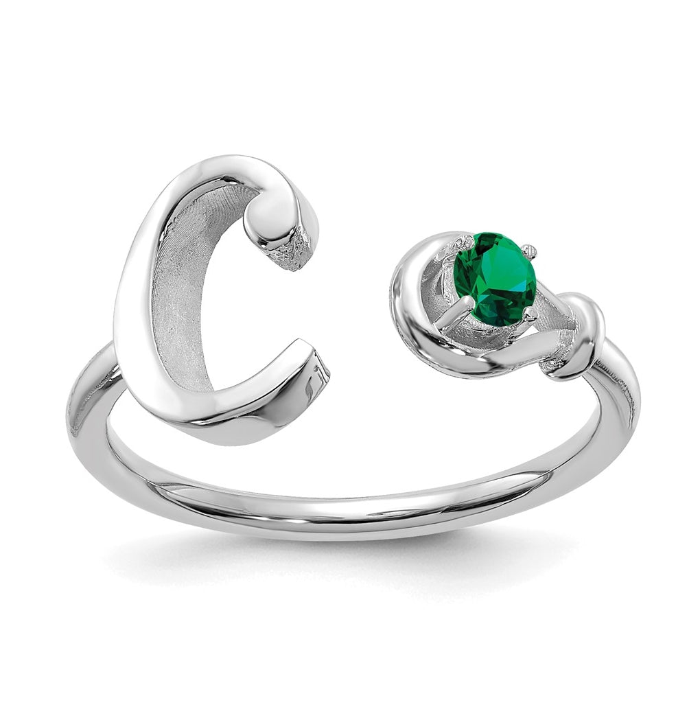 10K White Gold Letter C with Birthstone Ring