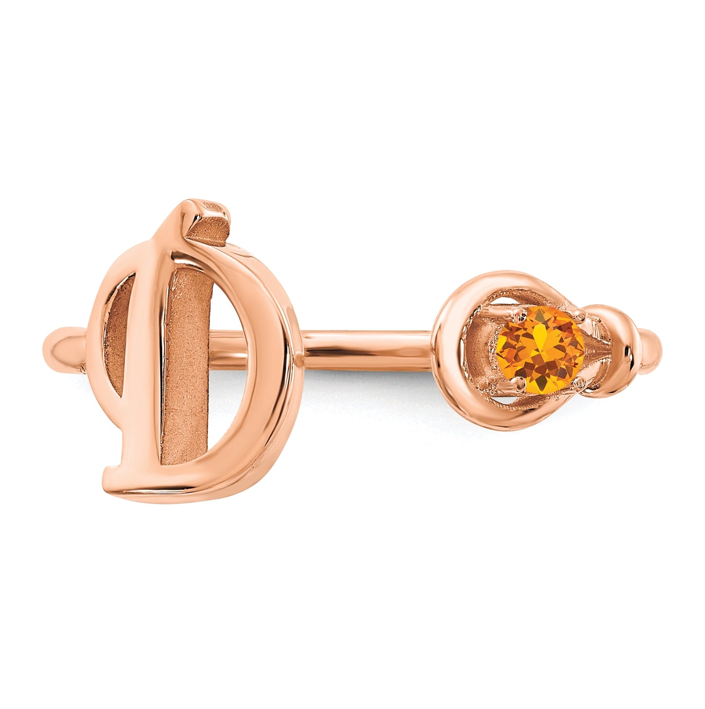 Sterling Silver Rose Gold Plated Letter D with Birthstone Ring, Size 8