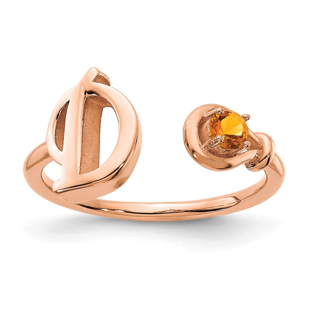 Sterling Silver Rose Gold Plated Letter D with Birthstone Ring, Size 8