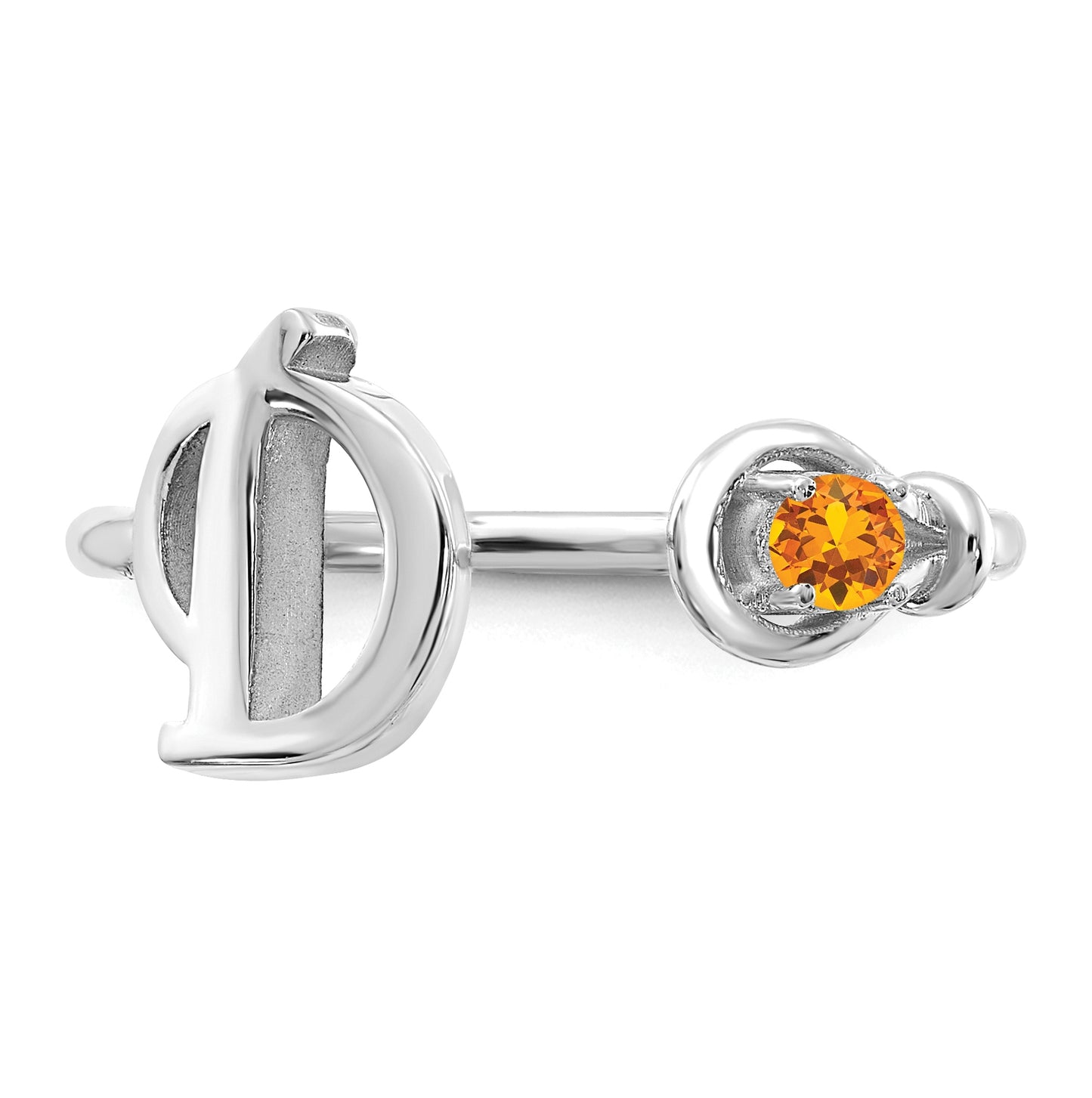 Sterling Silver Rhodium plated Letter D with Birthstone Ring, Size 7